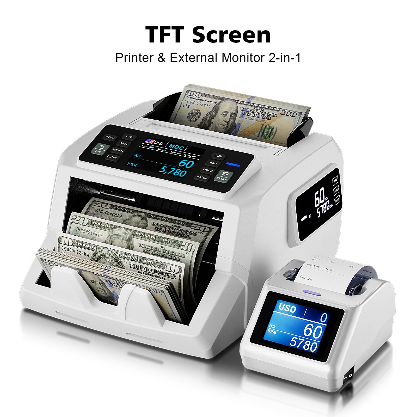 LOLARAN Thermal Printer for Money Counter Mixed Denomination,