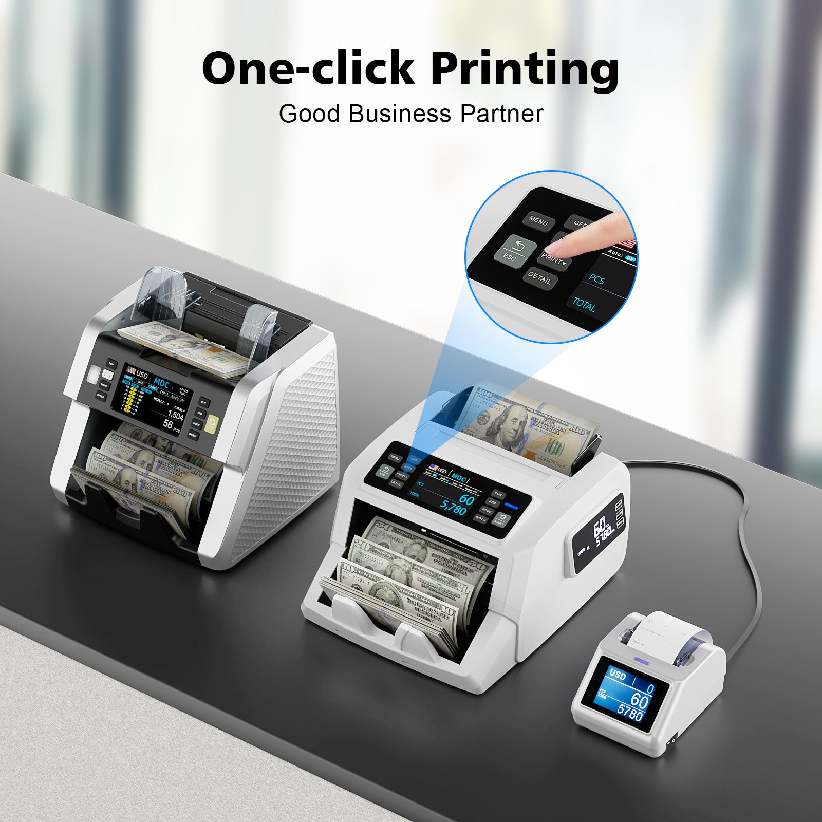LOLARAN Thermal Printer for Money Counter Mixed Denomination,